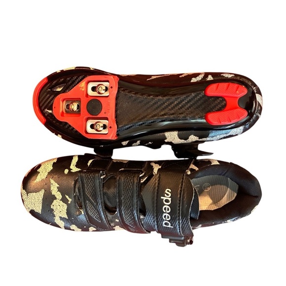 Speed Cycling Bicycle Road Bike Shoes Size 39 Black Gray Camo Camouflage - Picture 6 of 7